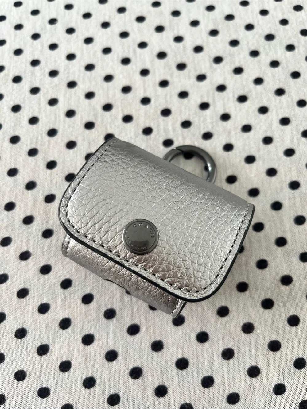 Coach Metallic Silver Leather AirPod Pro/ Accessory Case
